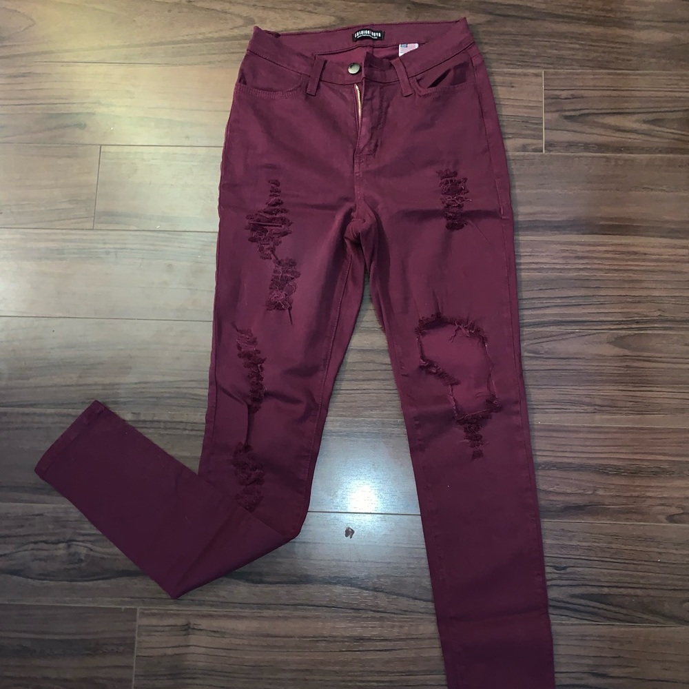 Maroon fashion nova whipped jeans